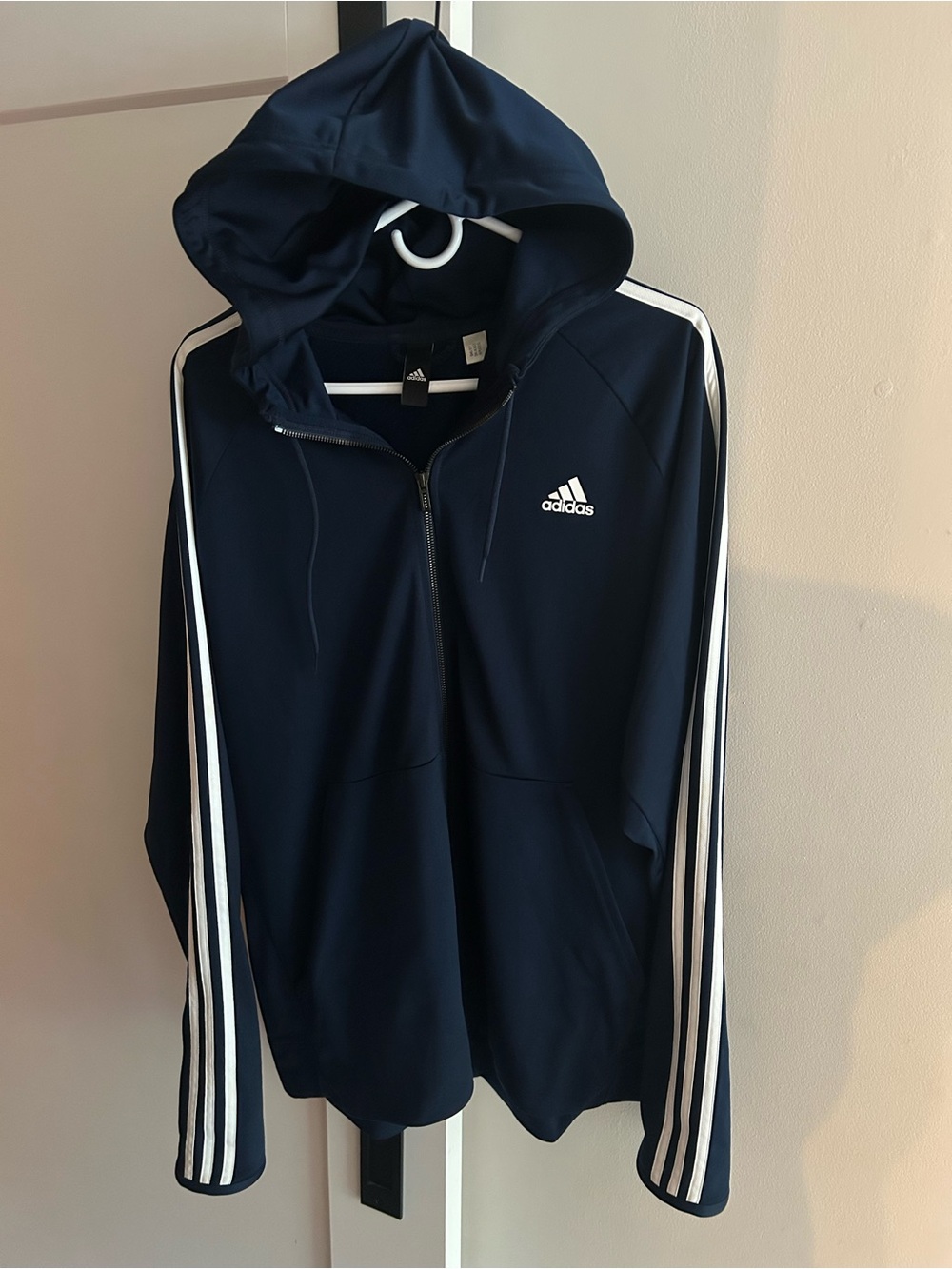 Adidas Essentials 3-Stripes Full Zip Hoodie Jacket Navy Blue White Men’s XL